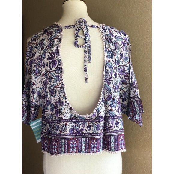 Rip Curl Women's Purple Blouse Floral Skyla Printed Shirt Top size S M - Picture 10 of 11